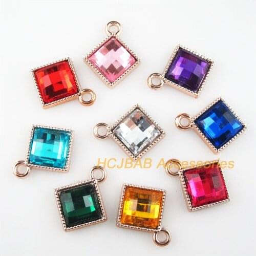 20 New Square Charms Mixed Acrylic Pendants KC Gold Color 17.5x21mm