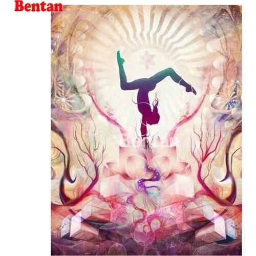 5D DIY Diamond Painting Abstract yoga woman lotus 3d cross stitch full square/round diamond mosaic embroidery Pattern wall art