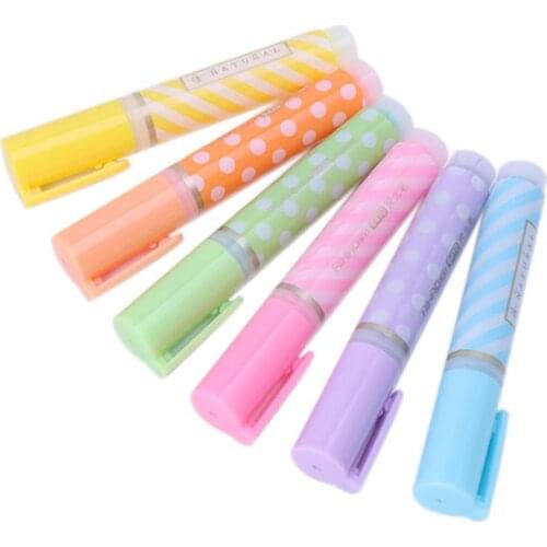 6pcs Mini Dots Striped Highlighter Fluorescent Pen Marker Painting Drawing Pens