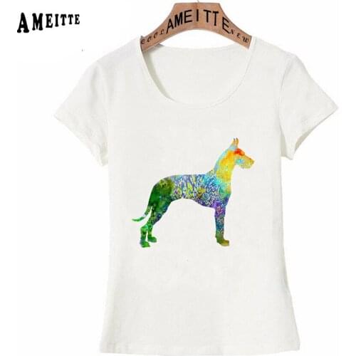 AMEITTE New Summer Fashion Women Short Sleeve Great Dane Design T-Shirt Cool Big Dog Printed Girl Tops Funny Casual White Tees