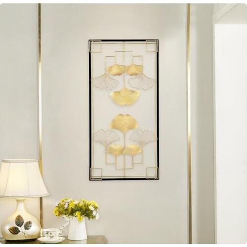 American Wrought Iron Ginkgo Leaf Wall Hanging Decoration Crafts Livingroom Sofa Background Porch Wall Mural Ornaments Pendant