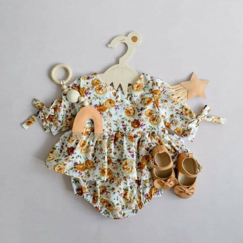0-24M Newborn kid Baby Girls Clothes Summer Short Sleeve Cotton Floral Bodysuit Elegant Ruffles Dress Sunsuit Cute Outfits