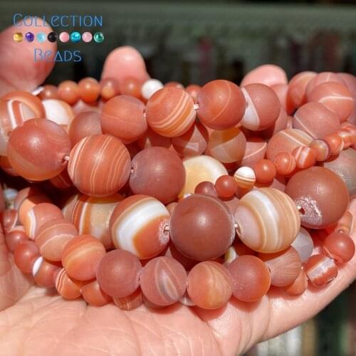 Natural Stone Dull Polish Red Stripe Agates Round Bead For Jewelry Making 4-12 MM DIY Bracelets Accessories Wholesale 15"