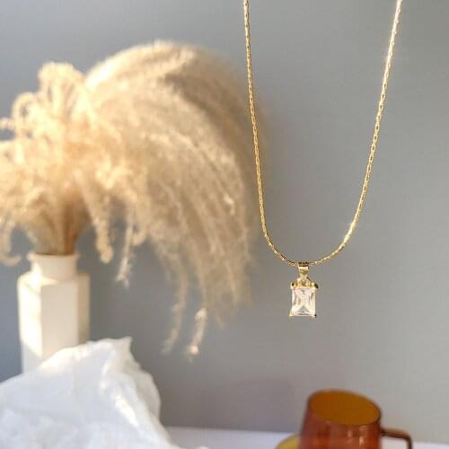 Stainless Steel Gold Chain With Diamonds Zircon Cube Sugar Necklace For Women Elegant Square Light Luxury Necklace Jewelry Gifts