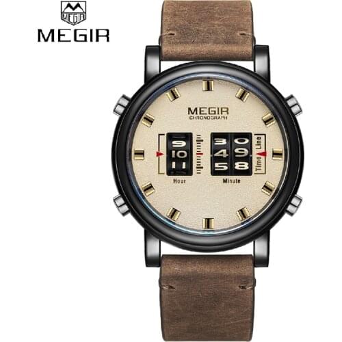 Wheel Time Dial Men Watch Rotating Numbers Leather Strap Top Brand Luxury Quartz Mens Watches Relogio Masculino Man WristWatches
