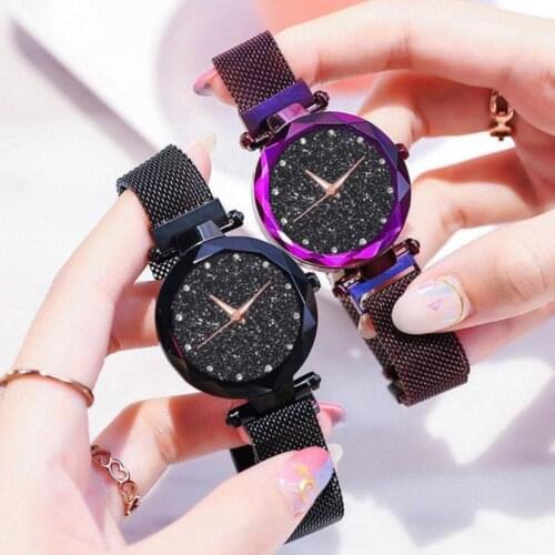 Womens Magnetic Starry Sky Watches Quartz Wristwatches Sky Metal Casual Mesh Leather Ladies Wrist Luxury Wrist Watch