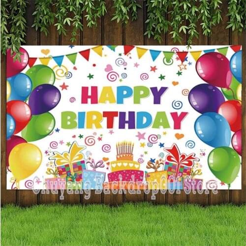 Happy Birthday Party Photo Backdrop Colorful Balloon Adult Cake Photography Background Shining Dots Banner Photocall Gift Decor