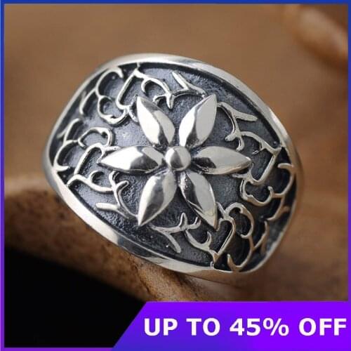 Real 100% 925 real silver wide version pattern six-pointed star ring for men stylish retro punk mens silver rings Man rings