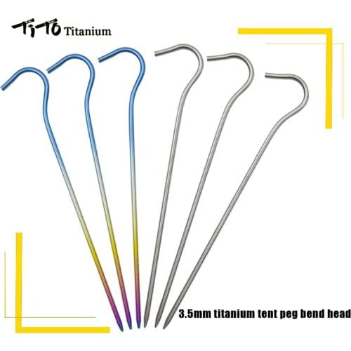 10pcs/6pcs TiTo Titanium Alloy Tent Peg nail Outdoor Camping Accessory Tent Stake Bend Head Diameter 3.5mm Titanium tent nail