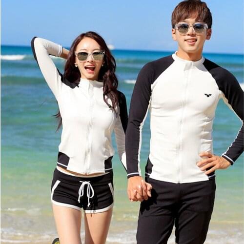 2pc set Long Sleeve Rash Guard Surfing Snorkeling Beach Suits Rashguard Swim Tee Sun Protective Swim Shirt Trunks Womens Mens
