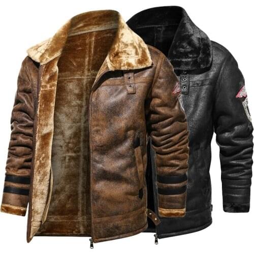 Leather Jacket Men Retro Suede Coat Outerwear Motorcycle Biker Male Winter Fur Jacket Thick Fleece Leather Man Windproof Jackets