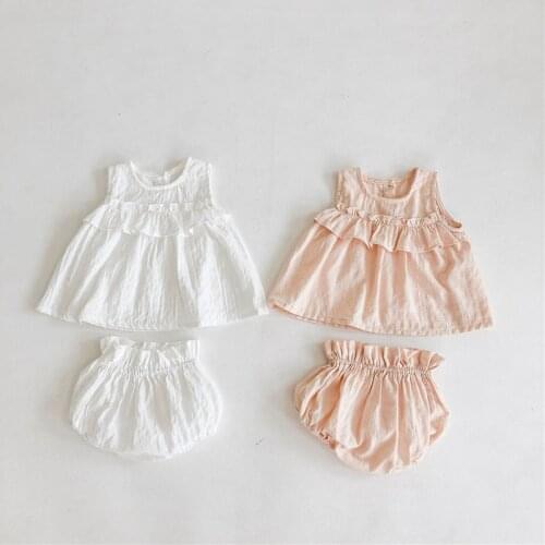 Ruffles Lace Vest Summer Cotton Sleeveless Girls Shirt+Shorts Suit for Toddler Girl Clothing Children Outfits Newborn Baby Stuff