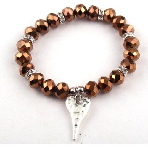 Fashion Beautiful Glass Crystal Energy Bracelets Metal Heart Bracelets & Bangles For Women