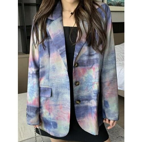 Fashion Women suits Vintage Oversize suit Multicolor coat Loose Long ladies overcoat Casual female White suit HOT women jacket