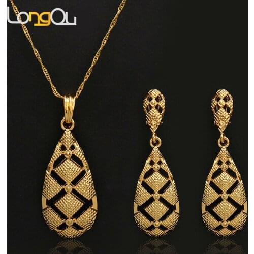 Fashion Nigerian wedding Jewelry Set Large water long Hollow out Pendant Necklaces Drop Earrings Wholesale African beads Jewelry