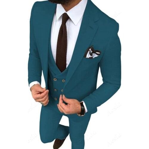 Custom Made Men Suits Teal Groom Tuxedos Notch Lapel Groomsmen 3 Pieces Wedding Set ( Jacket + Pants + Vest + Tie ) D285