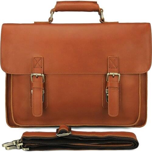 Mens Briefcase Cow Leather Business Travel 15" Laptop Shoulder Crossbody Bag Ipad Large Capacity File Notebook Briefcase Bags