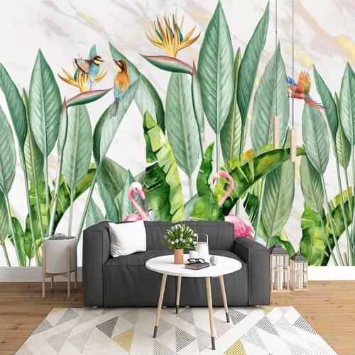 Custom Mural Tropical Rainforest Plants Flowers Birds Sticker Wallpaper Living Room TV Sofa Home Decor Waterproof 3D Wall Cloth