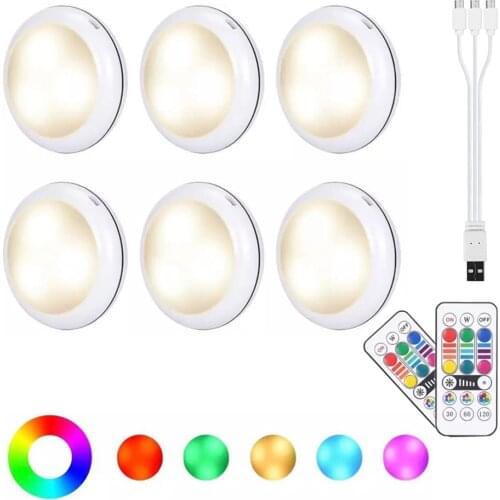 RGBW 16 Color LED Under Cabinet Light RGBW 16 Color Puck Lamp Dimmable Shelf Kitchen Bedroom with Remote Control Night Light
