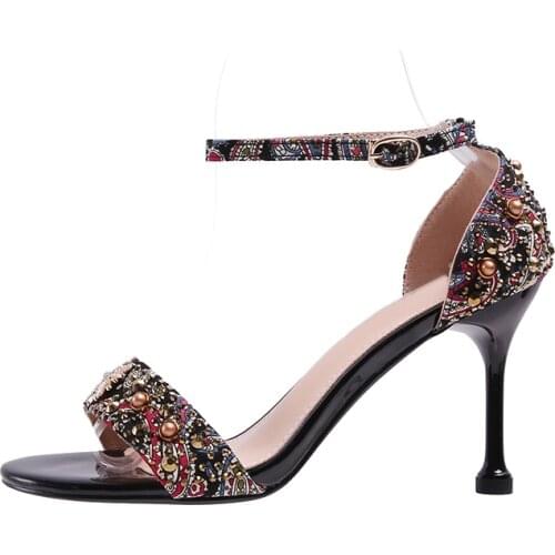 2019 Summer New Korean High-heeled Shoes With Versatile Popular Net Red Rhinestone Sexy Word Buckle Sandals