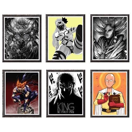 One Punch Man Saitama Lord Boros Do-S Monster King Orochi Garou Canvas Art Prints Poster ,8 x 10 Inches,No Frame,Set of 6