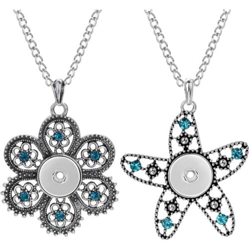 Newest Snap Jewelry Necklaces Crystal Rhinestone Flower Starfish 18mm Snap Button Necklace for Women Snap Pendant Necklace Gift