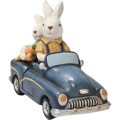 Easter Bunny Scooter Figurine/Stand/ Riding Ornament Couple Resin Crafts Simulated Rabbit Decor Garden Decoration