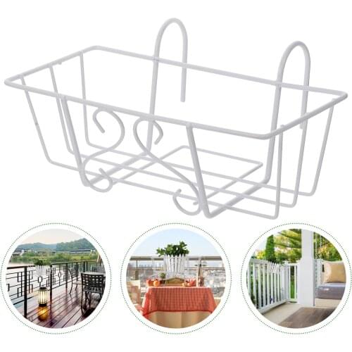 Iron Plant Stand Hanging Planter Pot Shelf Flowerpot Square Flower Rack Bonsai Stand Railing Fence Indoor Balcony Garden Decor