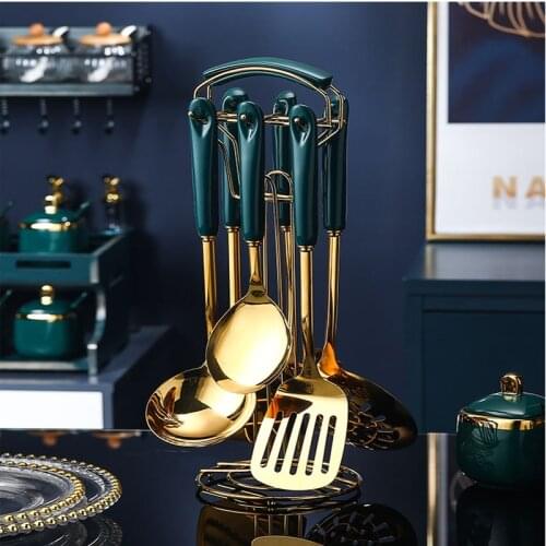 Nordic style Stainless Steel Cookware Kitchenware Sets kitchen Tools Ceramic Handle Hook Up Storage Luxury Metal Shovel Spoon