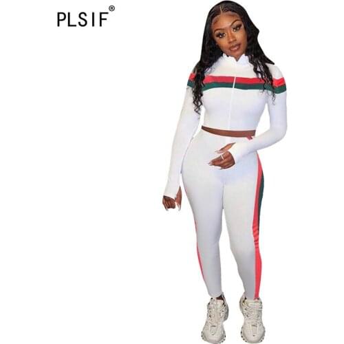 Simple pure color long sleeve zipper crop top and tight pants 2 pieces set sexy tight club party lady fashion tracksuits