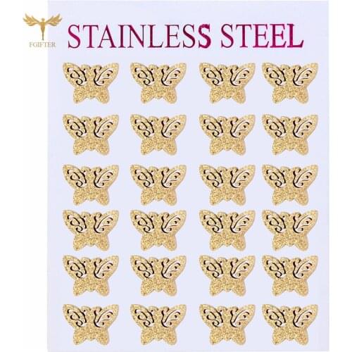 Cute Animal Butterfly Earing Studs Sweet Girl Woman Accessories Best Birthday Gift Golden Frosted Stainless Steel jewelry Set