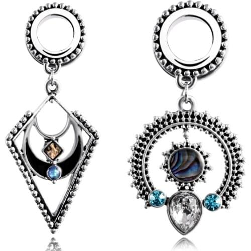 NEW Arrival Pair Stainless Steel Opal and mother of pearl Crescent Plug Helix Danger Ear Tunnel Plug Gauges Ear Expander Jewelry