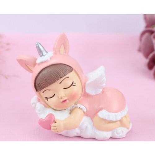 Sleeping Baby Figurines Resin Sculpture Cake Decoration Desktop Car Ornament - Girl