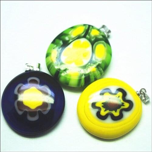3pcs glass beads pendants single flower pendant size 25mm loose glass beads round shape selling by sets