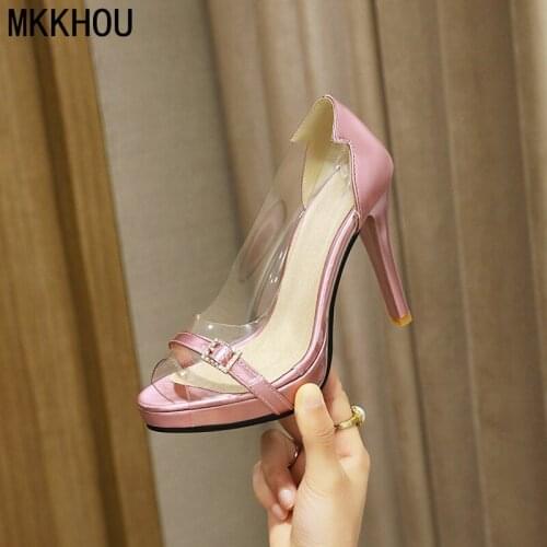 MKKHOU Fashion Single Shoes Women New Summer Sexy Fish Mouth Transparent Material Stiletto 10.5 cm High Heels Large Size 34-43