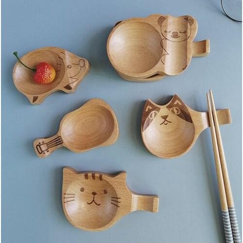 Japanese Style Cartoon Sauce Dish Chopstick Holder Dual-Use Seasoning Dish Household Dish Solid Wood Seasoning Dish