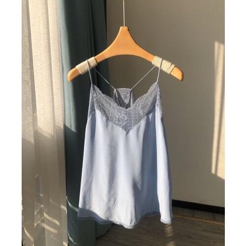 Ladies High Quality 100% Silk Lace Patchwork Vest Top