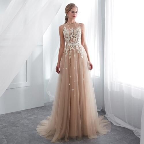 Vestidos De Gala Largos Sleeveless Prom Dresses 2019 Long Floor Length Champagne Party Gowns Robes De Soiree Formal Prom Dress