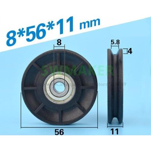 1pcs 8*56*11mm 638zz bearing pulley roller V groove groove U concave wheel elevator door wheel nylon steel wire rope guide wheel