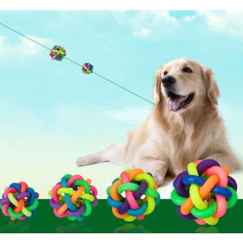1Pc Round Rubber Rainbow Pet Ball Colorful Dog Woven Ball Dog Cat Interactive Toy Chew Toys Teeth Training Pet Supplies