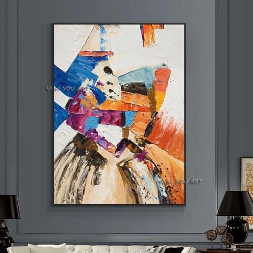 100 Handmade Abstract Orange Blue Oil Painting On Canvas Beautiful Abstract Wall Art Painting For Bedroom
