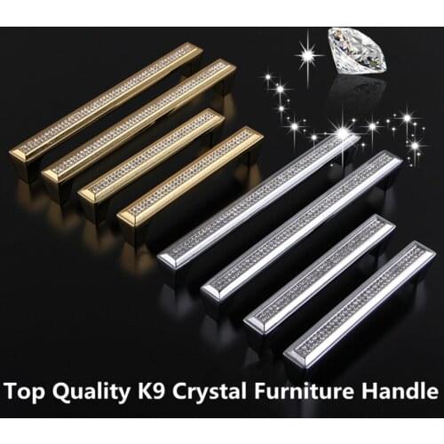 128 192mm modern fashion luxury k9 crystal wine cabinet wardrobe door handle k gold silver kitchen cabinert drawer knob pull 5"