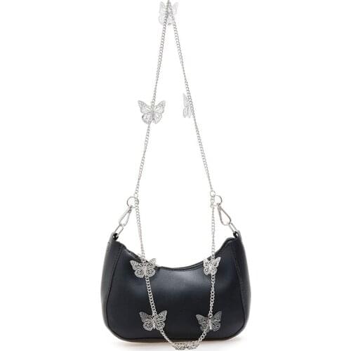 2021 Fashion Women PU Leather Small Shoulder Underarm Bag Ladies Vintage Butterfly Chain Pure Color Zipper Mini Purse Handbag