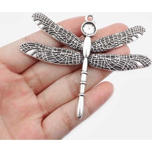 3PCS with 8mm Round Blank Tray Cabochon Settings Large Antique Dragonfly Charm Pendant for Necklace Jewelry Findings