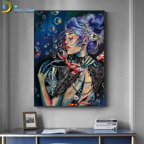 Diamond Painting 5D “Mermaid Spirit” Cross Stitch Diamond Art Cartoon Portrait Lace Embroidery Full Square/Round Home Decor