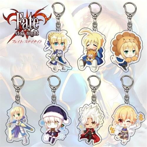Anime Keychain Stay Night Comic Emiya Shirou Tohsaka Rin Game Player Keyring Cartoon Kawaii Man Keychains For Women Pendant