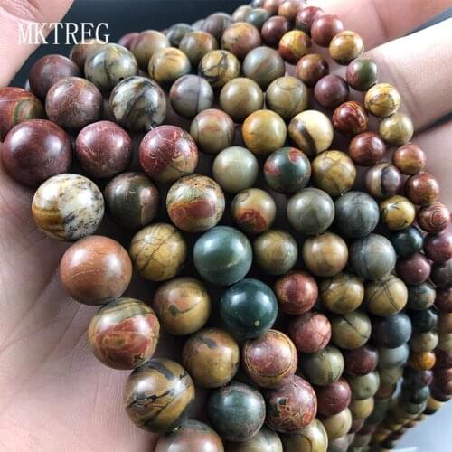 MKTREG Natural Picasso Stone beads Round Loose Spacer Beads For Jewelry Making DIY Bracelet Necklace Accessories 15" 6/8/10/12mm