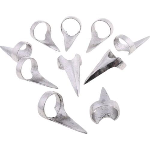 CPDD 10pcs Gothic Punk Rock Style Talon Spike Finger Nail Claw Silver Plated Metal Finger Tip Ring Nail Art Decoration Women