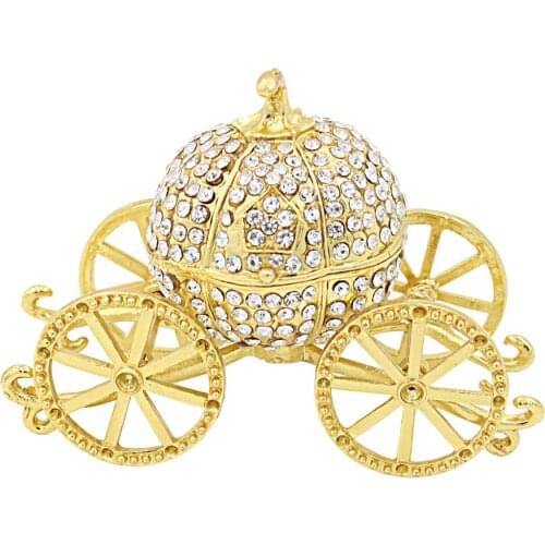 Pumpkin Decorative Carriage Rhinestones Hinged Jewelry Trinket Box Figurine Collectible Ornament