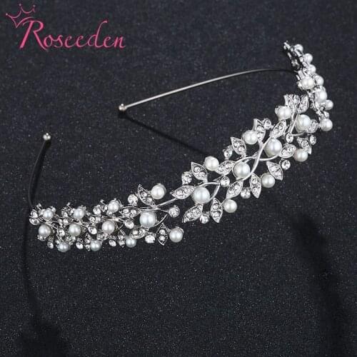 Elegant Princess Bridal Girl Tiara Prom Crown Hairbands Pearl Crystal Wedding Hair Jewelry Accessories Headband Gift RE3560